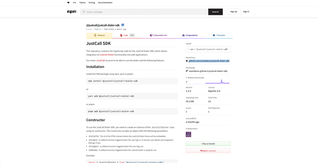 Screenshot of the NPM package